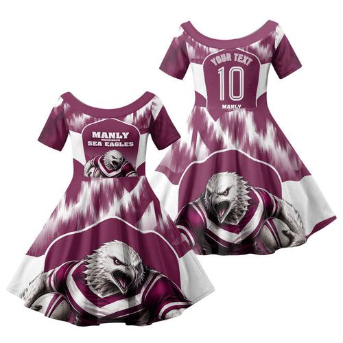 Personalised Sea Eagles Rugby Family Matching Short Sleeve Bodycon Dress and Hawaiian Shirt Eagle Mascot Sydney Skyline 3D Graphic