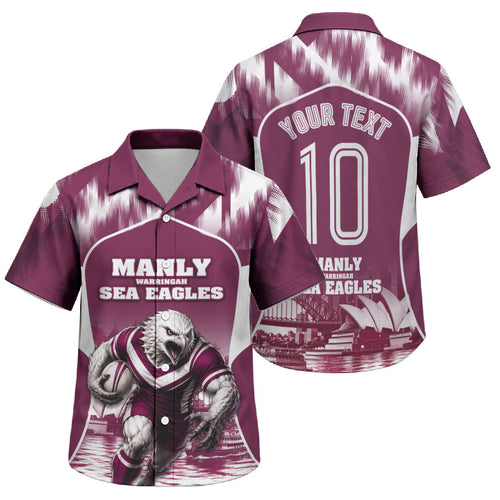 Personalised Sea Eagles Rugby Family Matching Summer Maxi Dress and Hawaiian Shirt Eagle Mascot Sydney Skyline 3D Graphic