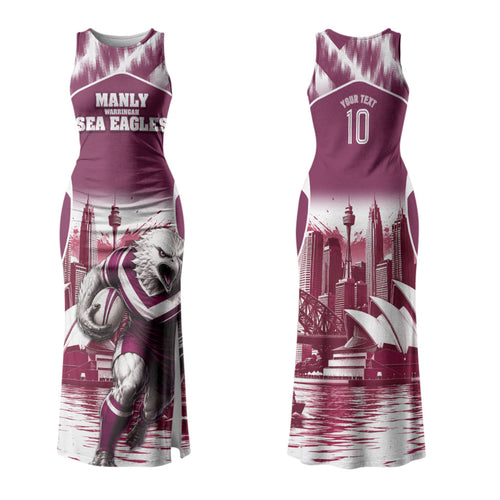 Personalised Sea Eagles Rugby Family Matching Tank Maxi Dress and Hawaiian Shirt Eagle Mascot Sydney Skyline 3D Graphic