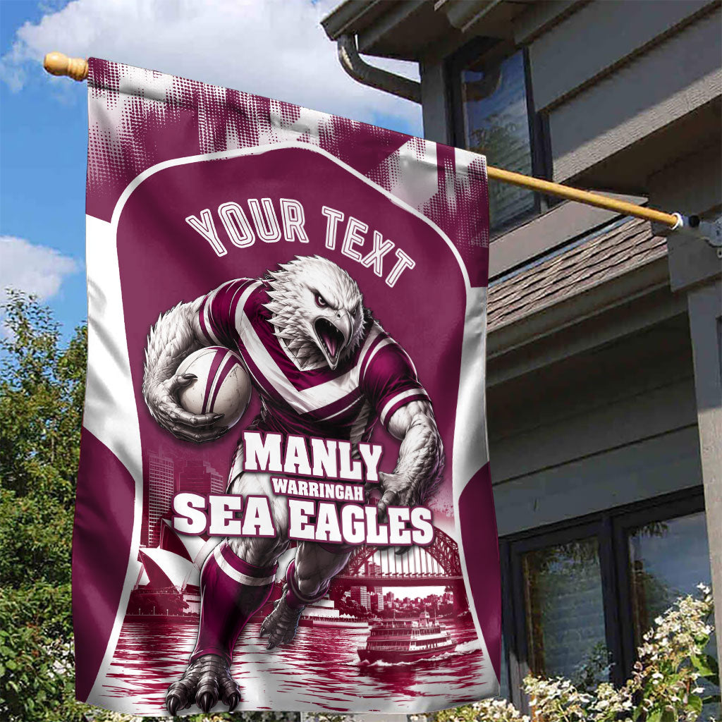 Personalised Sea Eagles Rugby Garden Flag Eagle Mascot Sydney Skyline 3D Graphic