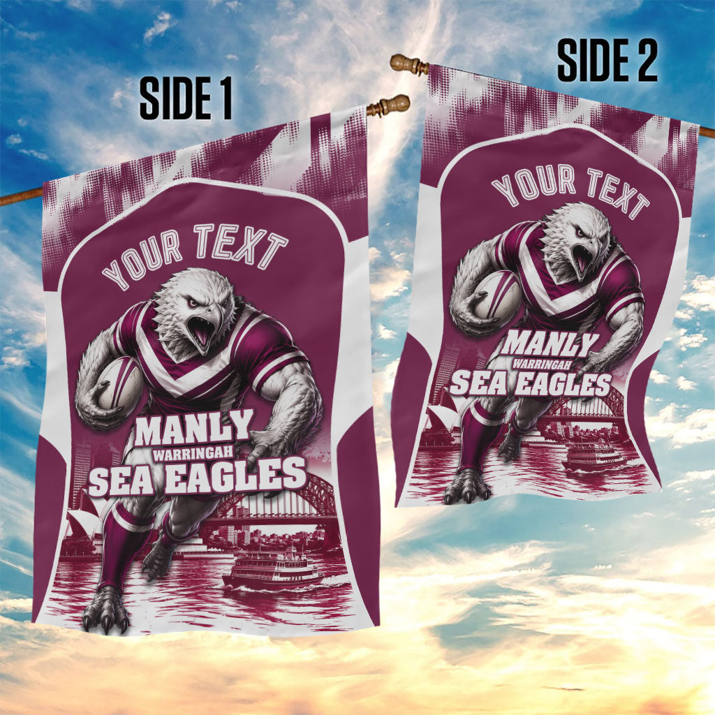 Personalised Sea Eagles Rugby Garden Flag Eagle Mascot Sydney Skyline 3D Graphic