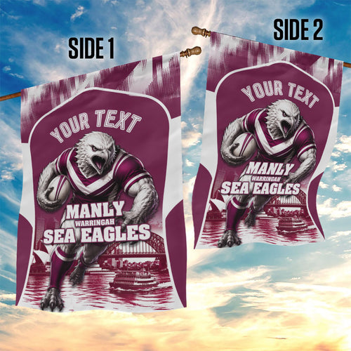 Personalised Sea Eagles Rugby Garden Flag Eagle Mascot Sydney Skyline 3D Graphic