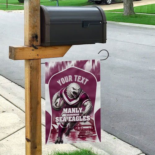 Personalised Sea Eagles Rugby Garden Flag Eagle Mascot Sydney Skyline 3D Graphic