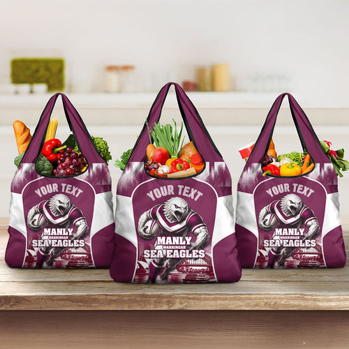 Personalised Sea Eagles Rugby Grocery Bag Eagle Mascot Sydney Skyline 3D Graphic