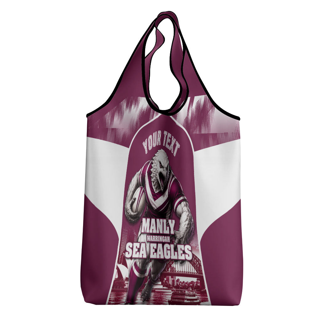Personalised Sea Eagles Rugby Grocery Bag Eagle Mascot Sydney Skyline 3D Graphic