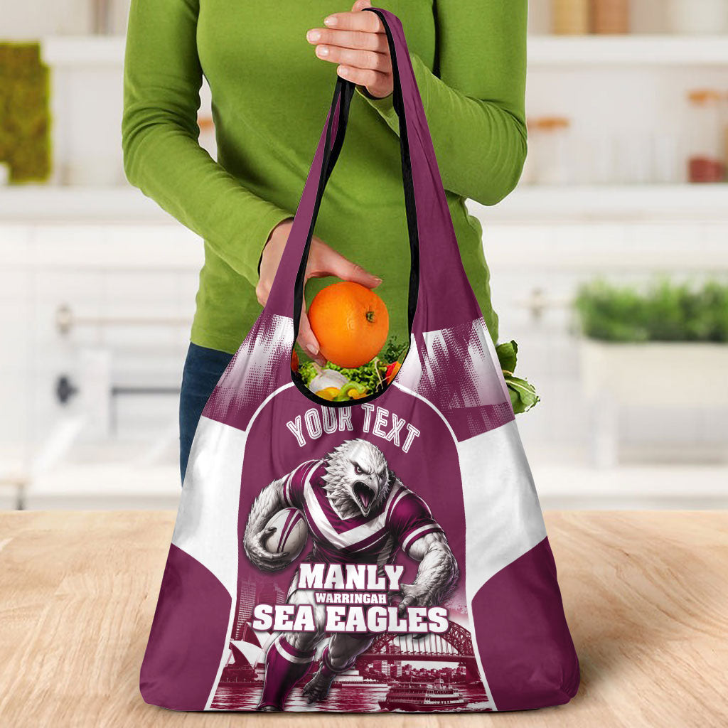 Personalised Sea Eagles Rugby Grocery Bag Eagle Mascot Sydney Skyline 3D Graphic