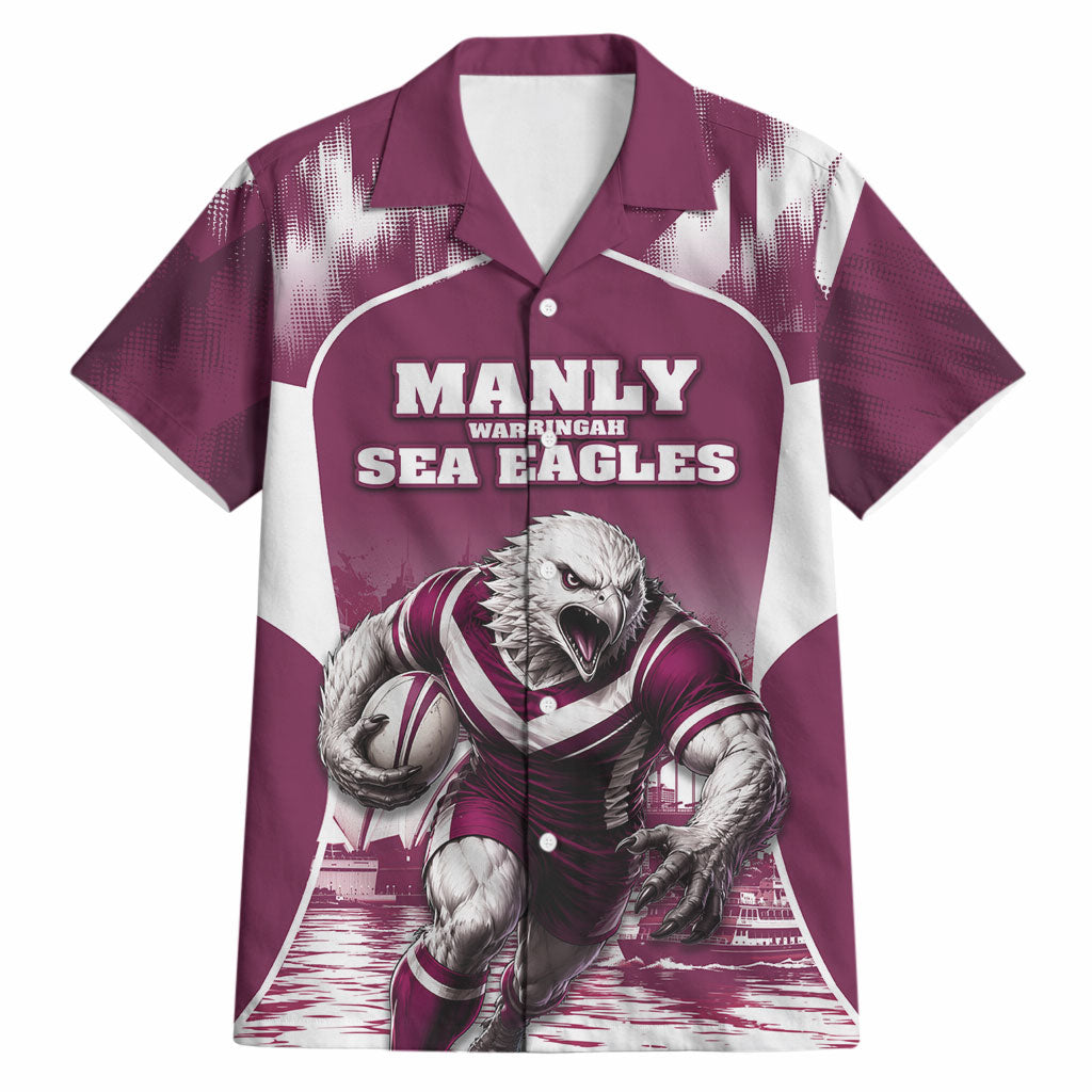 Personalised Sea Eagles Rugby Hawaiian Shirt Eagle Mascot Sydney Skyline 3D Graphic