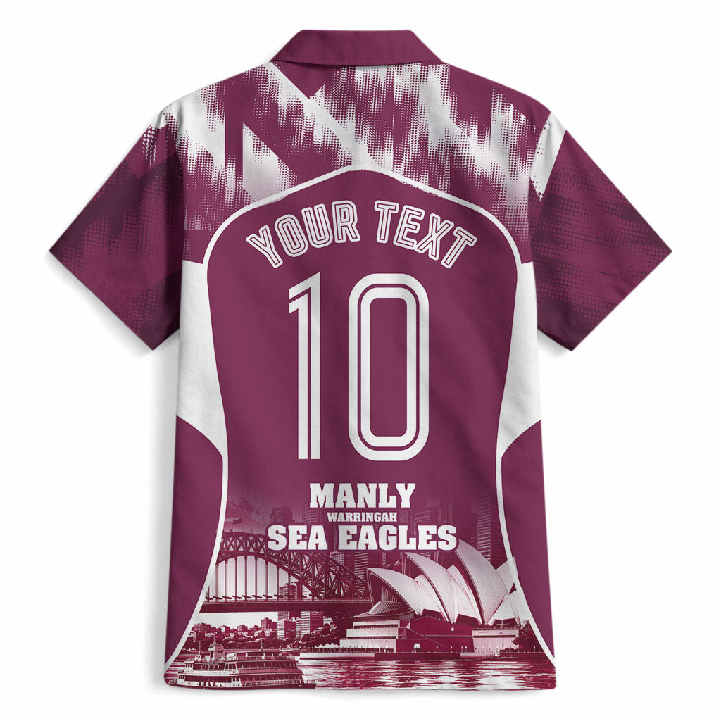 Personalised Sea Eagles Rugby Hawaiian Shirt Eagle Mascot Sydney Skyline 3D Graphic