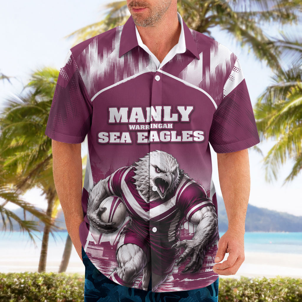 Personalised Sea Eagles Rugby Hawaiian Shirt Eagle Mascot Sydney Skyline 3D Graphic