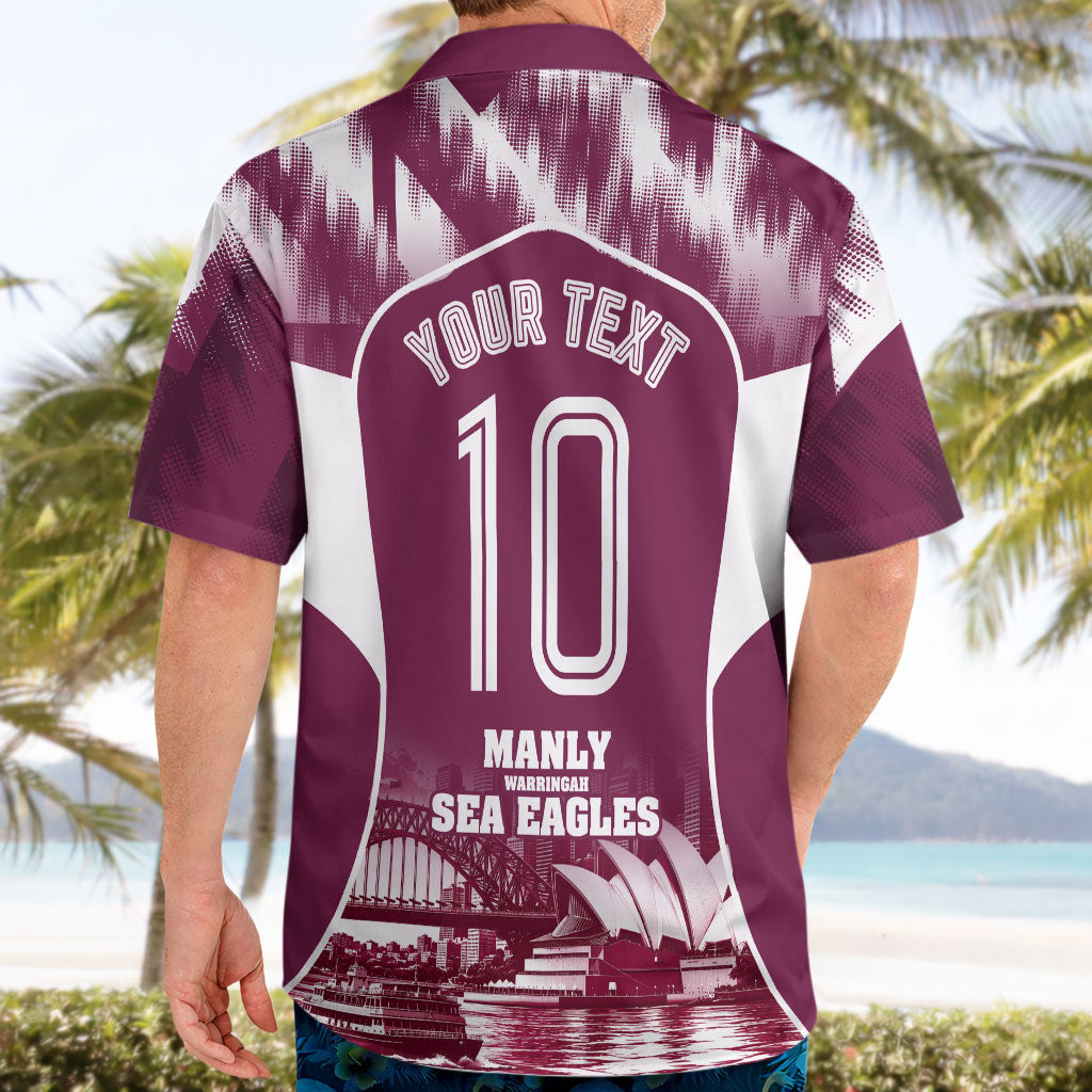 Personalised Sea Eagles Rugby Hawaiian Shirt Eagle Mascot Sydney Skyline 3D Graphic