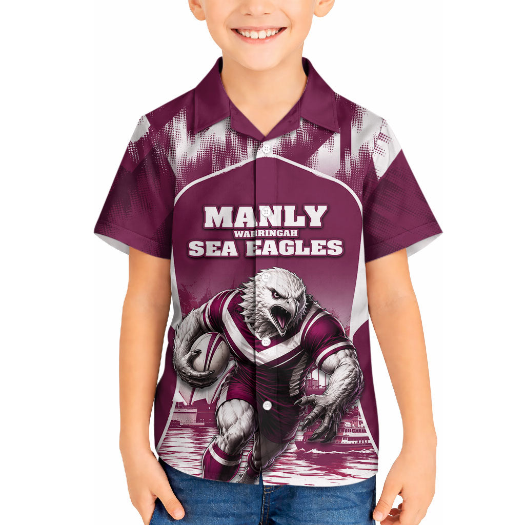 Personalised Sea Eagles Rugby Hawaiian Shirt Eagle Mascot Sydney Skyline 3D Graphic