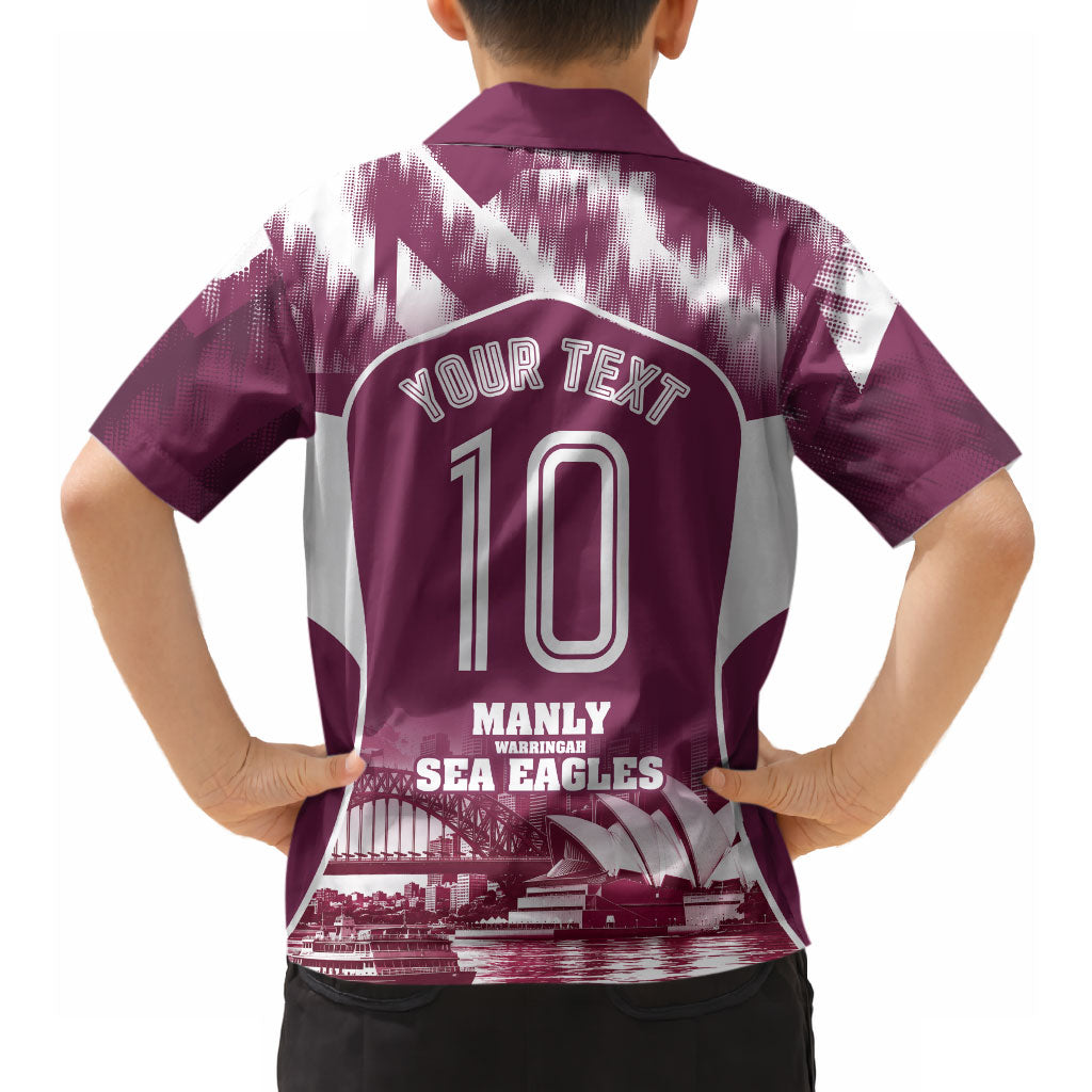 Personalised Sea Eagles Rugby Hawaiian Shirt Eagle Mascot Sydney Skyline 3D Graphic