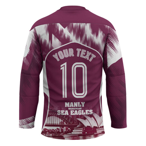 Personalised Sea Eagles Rugby Hockey Jersey Eagle Mascot Sydney Skyline 3D Graphic