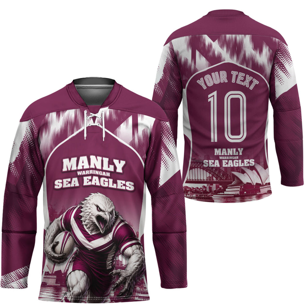 Personalised Sea Eagles Rugby Hockey Jersey Eagle Mascot Sydney Skyline 3D Graphic