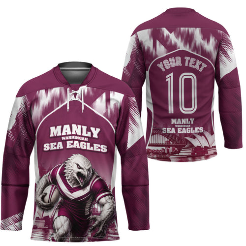 Personalised Sea Eagles Rugby Hockey Jersey Eagle Mascot Sydney Skyline 3D Graphic
