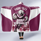 Personalised Sea Eagles Rugby Hooded Blanket Eagle Mascot Sydney Skyline 3D Graphic
