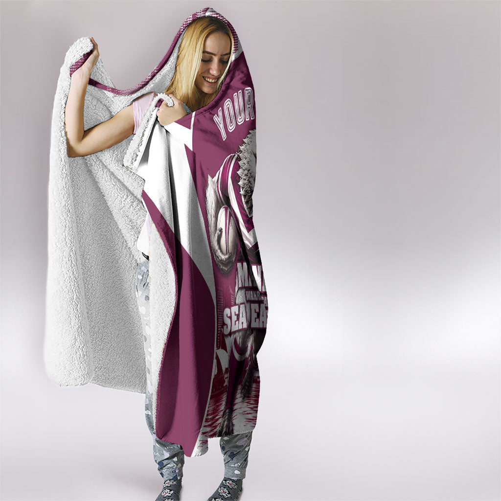 Personalised Sea Eagles Rugby Hooded Blanket Eagle Mascot Sydney Skyline 3D Graphic