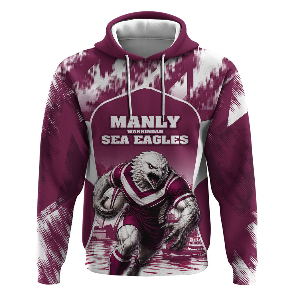 Personalised Sea Eagles Rugby Hoodie Eagle Mascot Sydney Skyline 3D Graphic