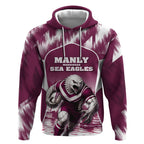 Personalised Sea Eagles Rugby Hoodie Eagle Mascot Sydney Skyline 3D Graphic