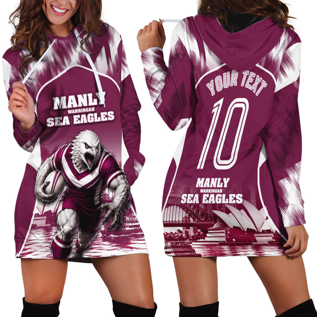 Personalised Sea Eagles Rugby Hoodie Dress Eagle Mascot Sydney Skyline 3D Graphic