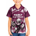 Personalised Sea Eagles Rugby Kid Hawaiian Shirt Eagle Mascot Sydney Skyline 3D Graphic