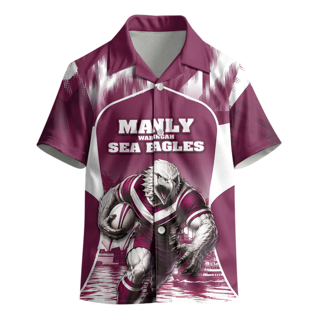 Personalised Sea Eagles Rugby Kid Hawaiian Shirt Eagle Mascot Sydney Skyline 3D Graphic