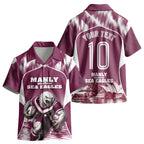 Personalised Sea Eagles Rugby Kid Hawaiian Shirt Eagle Mascot Sydney Skyline 3D Graphic