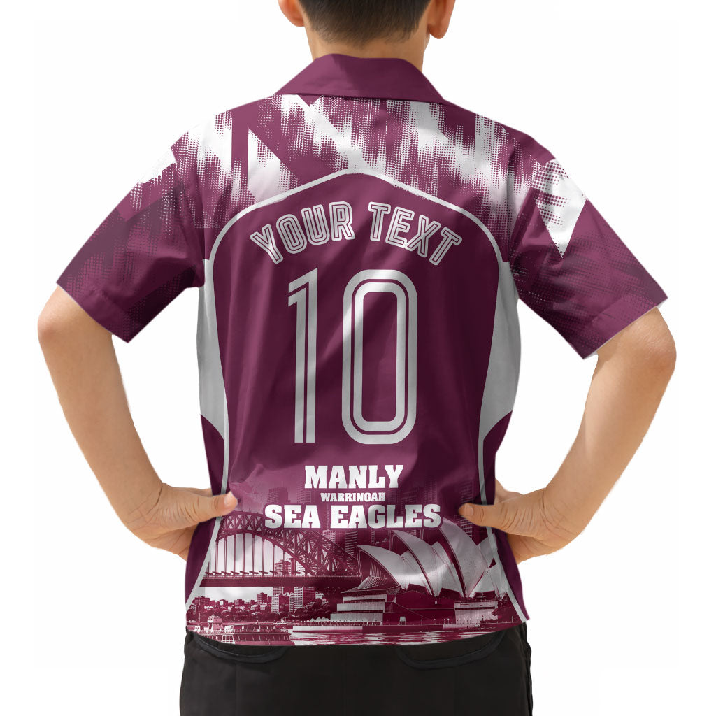 Personalised Sea Eagles Rugby Kid Hawaiian Shirt Eagle Mascot Sydney Skyline 3D Graphic