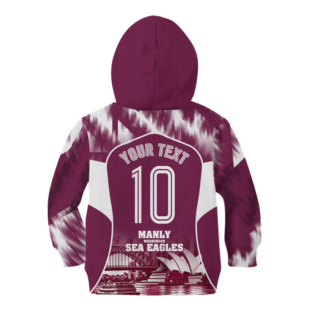 Personalised Sea Eagles Rugby Kid Hoodie Eagle Mascot Sydney Skyline 3D Graphic