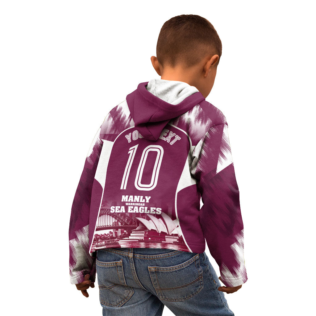 Personalised Sea Eagles Rugby Kid Hoodie Eagle Mascot Sydney Skyline 3D Graphic