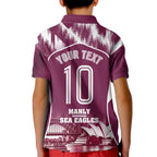 Personalised Sea Eagles Rugby Kid Polo Shirt Eagle Mascot Sydney Skyline 3D Graphic