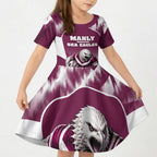 Personalised Sea Eagles Rugby Kid Short Sleeve Dress Eagle Mascot Sydney Skyline 3D Graphic