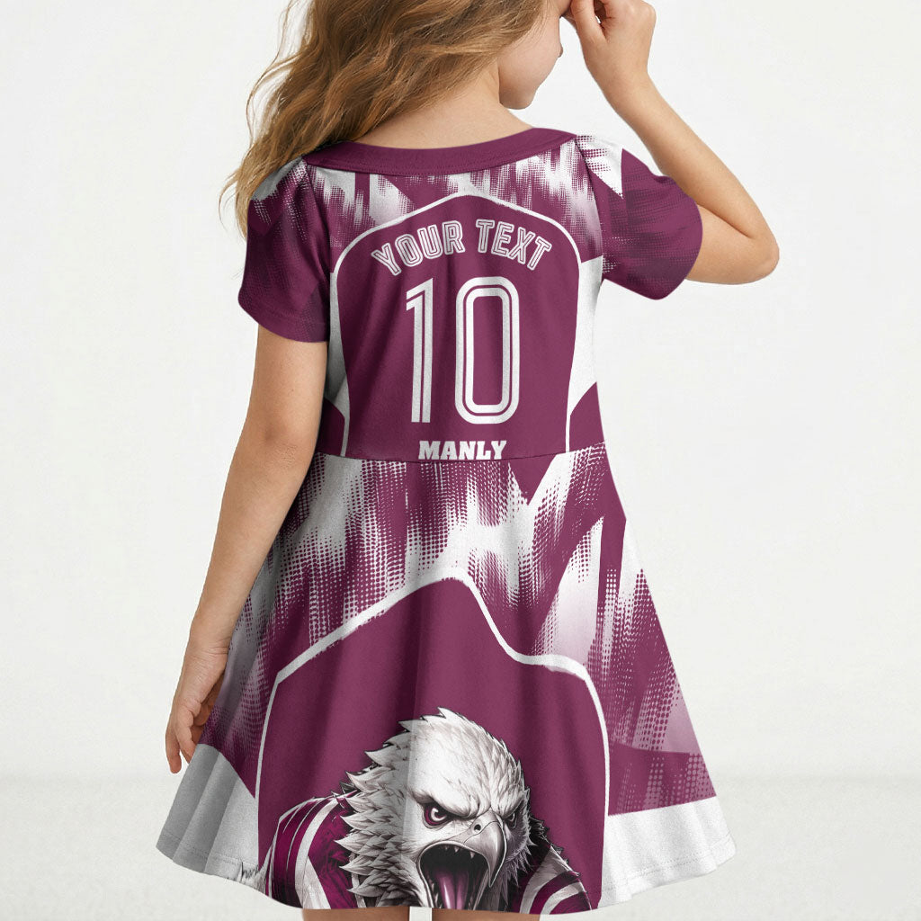 Personalised Sea Eagles Rugby Kid Short Sleeve Dress Eagle Mascot Sydney Skyline 3D Graphic