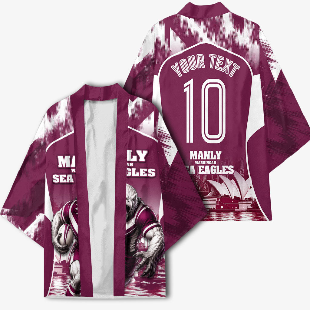 Personalised Sea Eagles Rugby Kimono Eagle Mascot Sydney Skyline 3D Graphic
