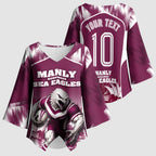 Personalised Sea Eagles Rugby Kimono Sleeve Blouse Eagle Mascot Sydney Skyline 3D Graphic