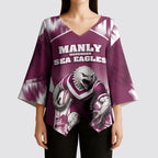 Personalised Sea Eagles Rugby Kimono Sleeve Blouse Eagle Mascot Sydney Skyline 3D Graphic