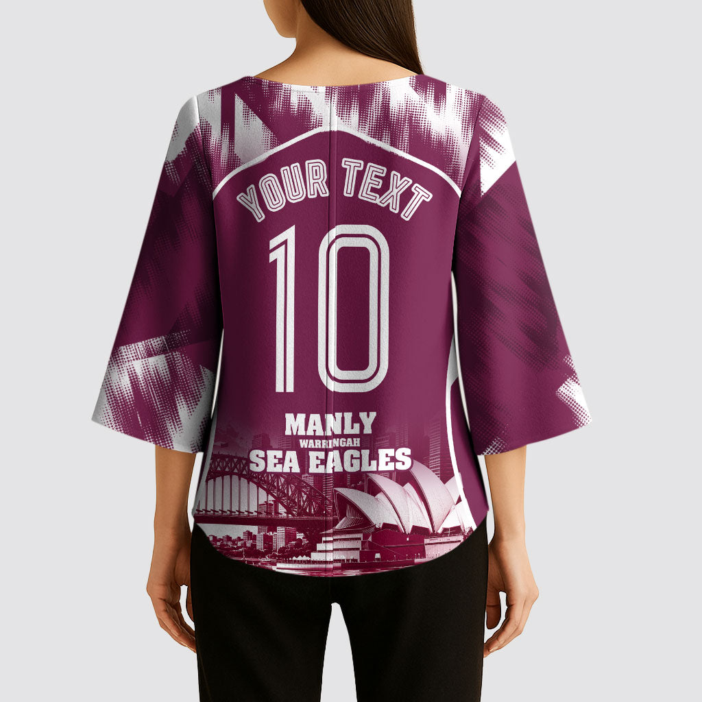 Personalised Sea Eagles Rugby Kimono Sleeve Blouse Eagle Mascot Sydney Skyline 3D Graphic