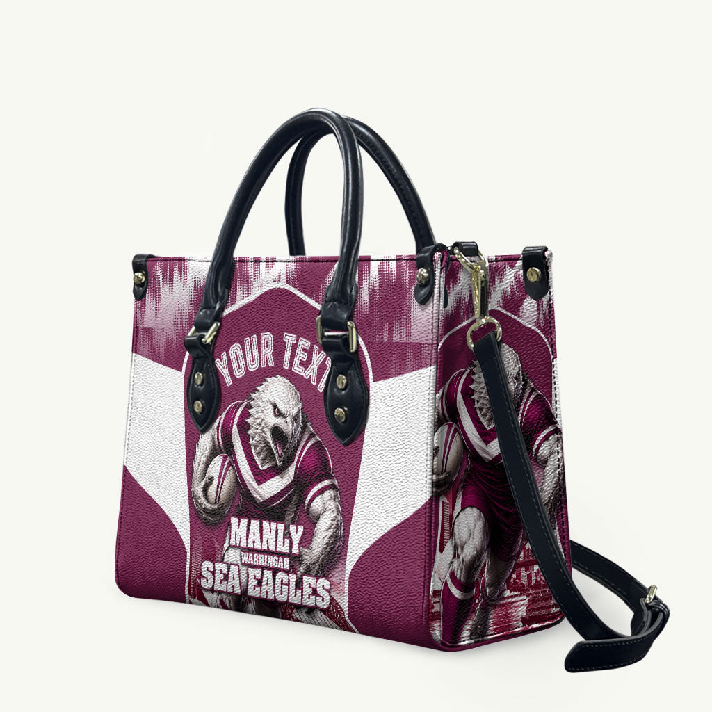 Personalised Sea Eagles Rugby Leather Bag Eagle Mascot Sydney Skyline 3D Graphic