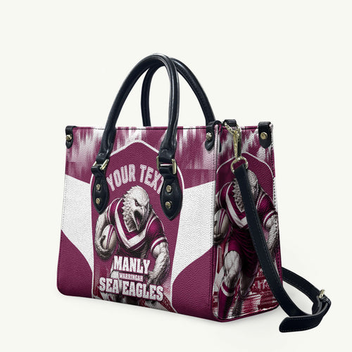 Personalised Sea Eagles Rugby Leather Bag Eagle Mascot Sydney Skyline 3D Graphic