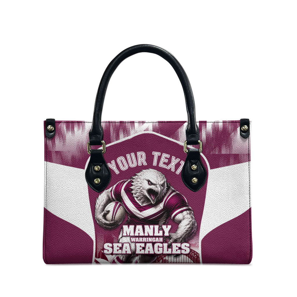 Personalised Sea Eagles Rugby Leather Bag Eagle Mascot Sydney Skyline 3D Graphic