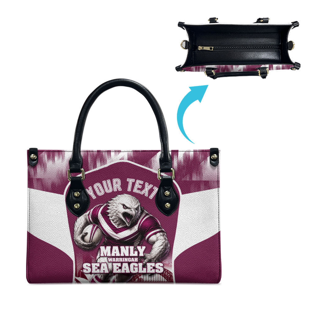 Personalised Sea Eagles Rugby Leather Bag Eagle Mascot Sydney Skyline 3D Graphic