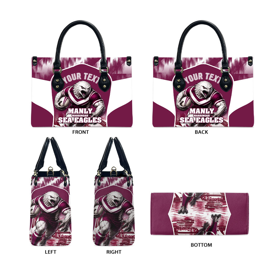 Personalised Sea Eagles Rugby Leather Bag Eagle Mascot Sydney Skyline 3D Graphic