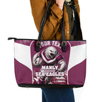 Personalised Sea Eagles Rugby Leather Tote Bag Eagle Mascot Sydney Skyline 3D Graphic
