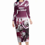 Personalised Sea Eagles Rugby Long Sleeve Bodycon Dress Eagle Mascot Sydney Skyline 3D Graphic
