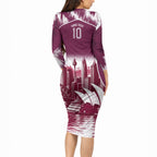 Personalised Sea Eagles Rugby Long Sleeve Bodycon Dress Eagle Mascot Sydney Skyline 3D Graphic