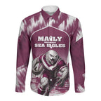 Personalised Sea Eagles Rugby Long Sleeve Button Shirt Eagle Mascot Sydney Skyline 3D Graphic