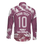 Personalised Sea Eagles Rugby Long Sleeve Button Shirt Eagle Mascot Sydney Skyline 3D Graphic