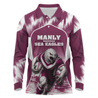 Personalised Sea Eagles Rugby Long Sleeve Polo Shirt Eagle Mascot Sydney Skyline 3D Graphic