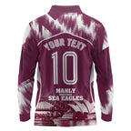 Personalised Sea Eagles Rugby Long Sleeve Polo Shirt Eagle Mascot Sydney Skyline 3D Graphic
