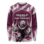 Personalised Sea Eagles Rugby Long Sleeve Shirt Eagle Mascot Sydney Skyline 3D Graphic